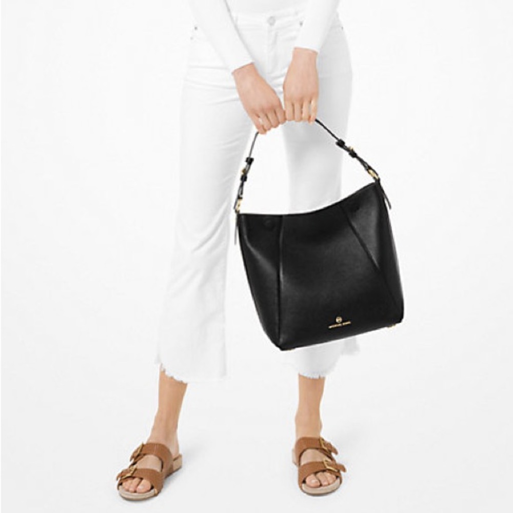 Michael Kors Lucy Medium Hobo Black Leather Shoulder Bag